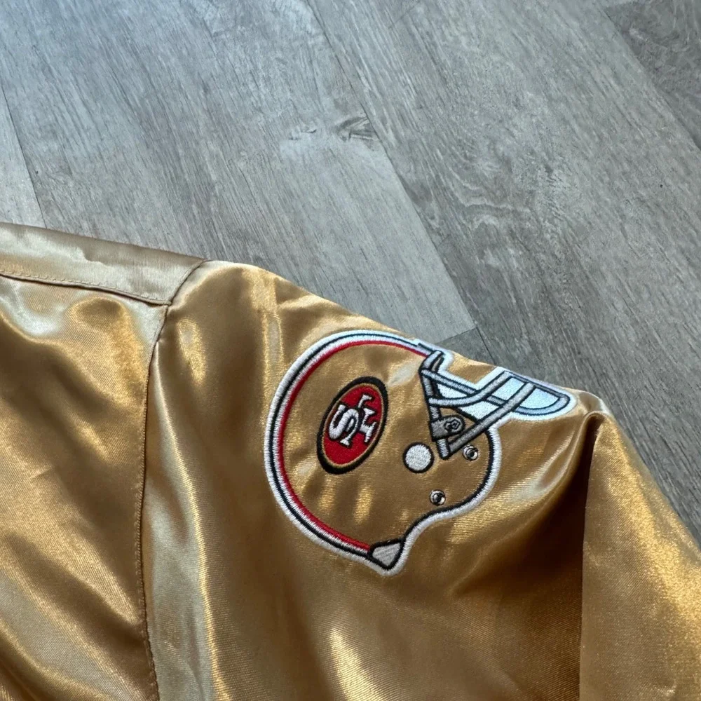 NFL San Francisco 49ers Satin Varsity Jacket Gold youth XL Forty Niners Bomber